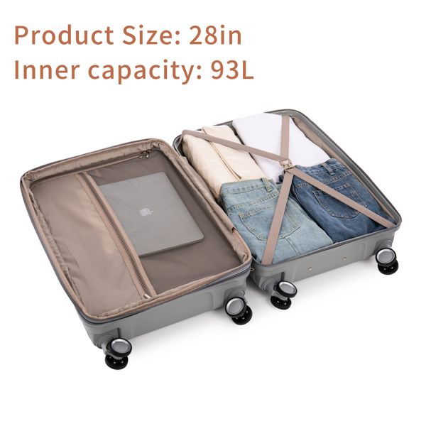 PP Luggage Sets 3 Piece(20/24/28), Expandable Carry On Luggage with TSA Lock Airline Approved, PP materials Hard Shell and Lightweight Suitcase with Spinner Wheels (Gray)
