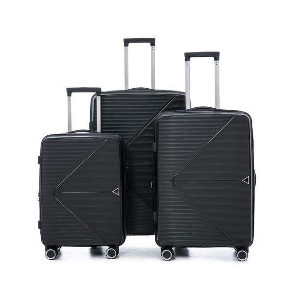 PP Luggage Sets 3 Piece(20/24/28), Expandable Carry On Luggage with TSA Lock Airline Approved, PP materials Hard Shell and Lightweight Suitcase with Spinner Wheels (Black)