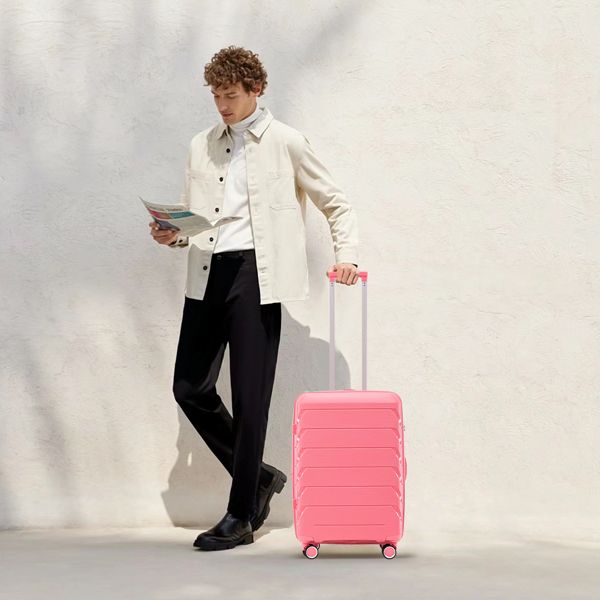 PP Luggage Sets 3 Piece(20/24/28), Expandable Carry On Luggage with TSA Lock Airline Approved, PP materials Hard Shell and Lightweight Suitcase with Spinner Wheels (Pink)