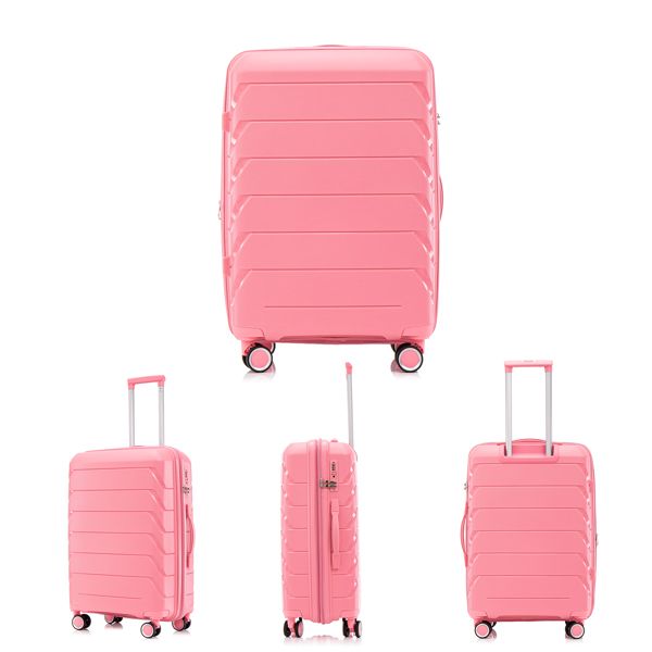 PP Luggage Sets 3 Piece(20/24/28), Expandable Carry On Luggage with TSA Lock Airline Approved, PP materials Hard Shell and Lightweight Suitcase with Spinner Wheels (Pink)