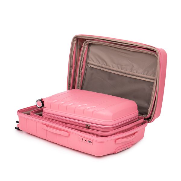 PP Luggage Sets 3 Piece(20/24/28), Expandable Carry On Luggage with TSA Lock Airline Approved, PP materials Hard Shell and Lightweight Suitcase with Spinner Wheels (Pink)