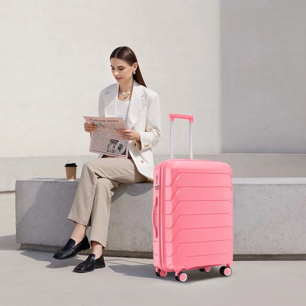 PP Luggage Sets 3 Piece(20/24/28), Expandable Carry On Luggage with TSA Lock Airline Approved, PP materials Hard Shell and Lightweight Suitcase with Spinner Wheels (Pink)