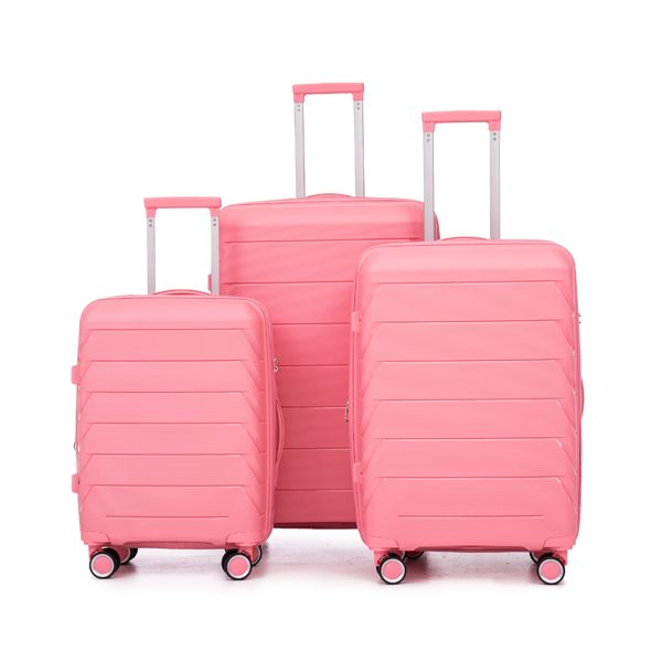 PP Luggage Sets 3 Piece(20/24/28), Expandable Carry On Luggage with TSA Lock Airline Approved, PP materials Hard Shell and Lightweight Suitcase with Spinner Wheels (Pink)