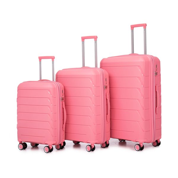PP Luggage Sets 3 Piece(20/24/28), Expandable Carry On Luggage with TSA Lock Airline Approved, PP materials Hard Shell and Lightweight Suitcase with Spinner Wheels (Pink)