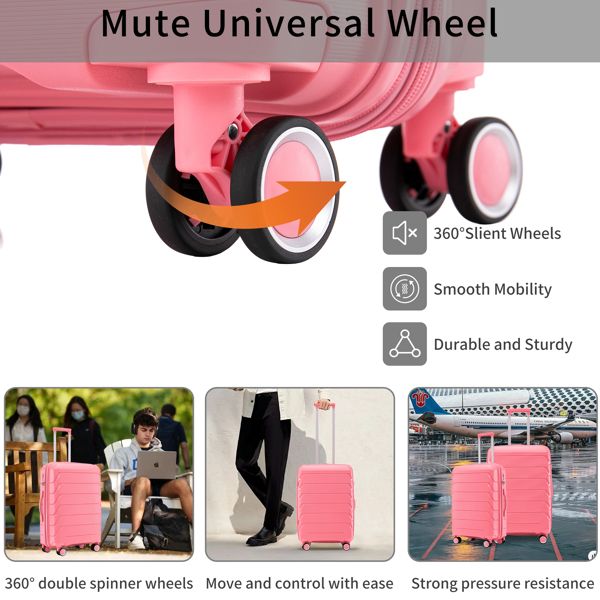 PP Luggage Sets 3 Piece(20/24/28), Expandable Carry On Luggage with TSA Lock Airline Approved, PP materials Hard Shell and Lightweight Suitcase with Spinner Wheels (Pink)