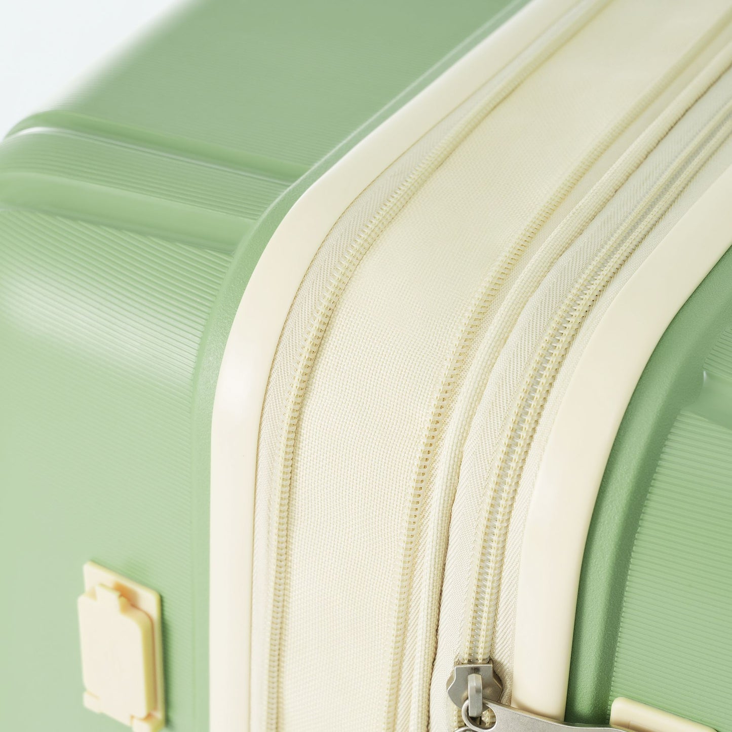 Luggage Sets 3 Piece Suitcase Set 20/24/28 with USB Port,Carry on Luggage Airline Approved,PP Lightweight Suitcase with Spinner Wheels,Green and Ivory